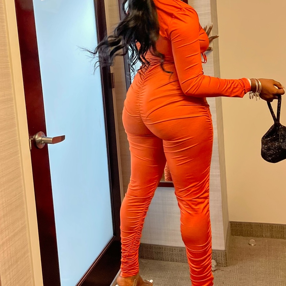 Orange Ruched Jumpsuit